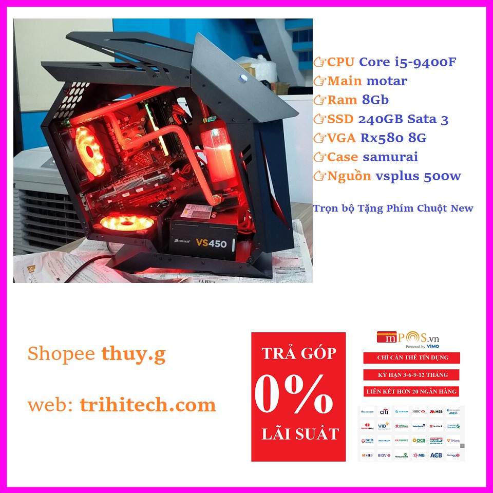 Bộ PC Máy tính gaming đồ họa i5-9400f/B360M/Ram8G/SSD120G/500W/case led
