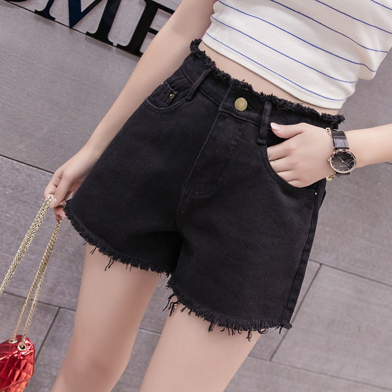 Quần jean﹉∏quần short denim nữ cạp cao mùa hè size rộng bản hàn quốc được học sinh gầy phối tất ống hot kiểu