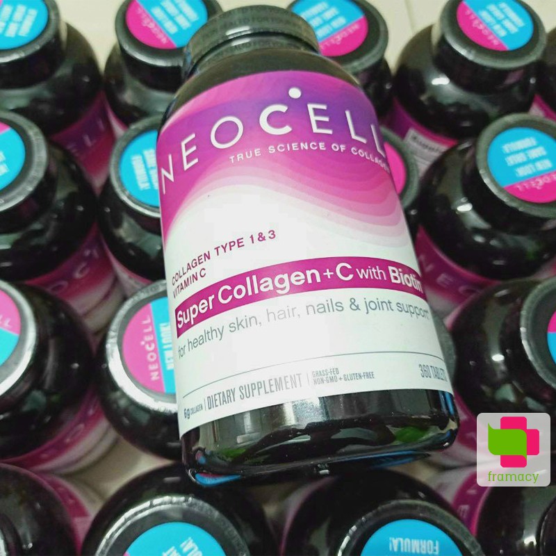 Viên uống NeoCell Super Collagen, Vitamin C w/o Biotin, Mỹ (250/360v) làm đẹp da, tóc, móng cho người lớn