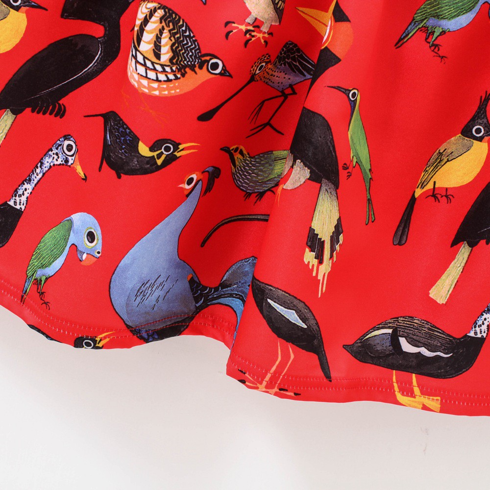 Đầm Sanlutoz Tay Dài In Họa Tiết Chim Hoạt Hình Dành Cho Bé Gái