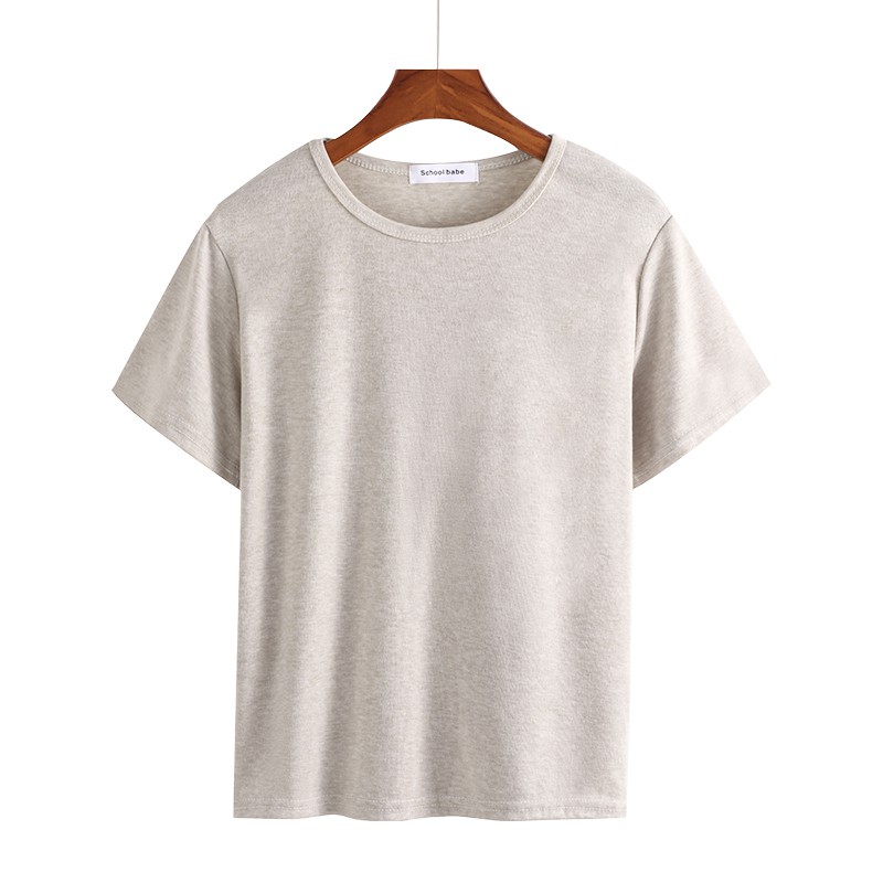 NUZIRO  Áo thun  tay ngắn cổ tròn màu trơn dễ phối đồ cho nữ