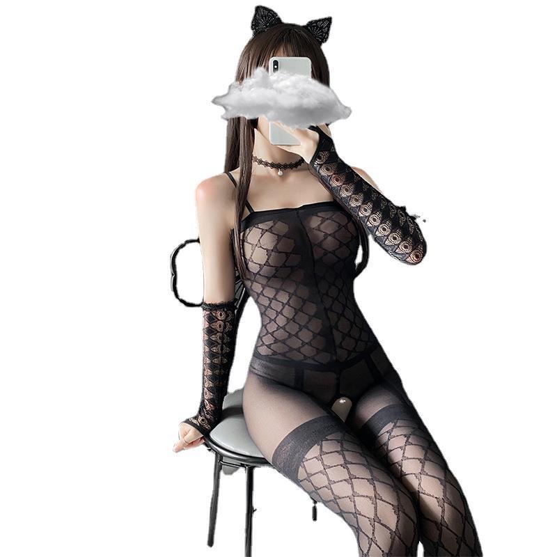 Đồ ngủ sexy bộ lười ren mờ kèm găng tay gợi cảm 8006