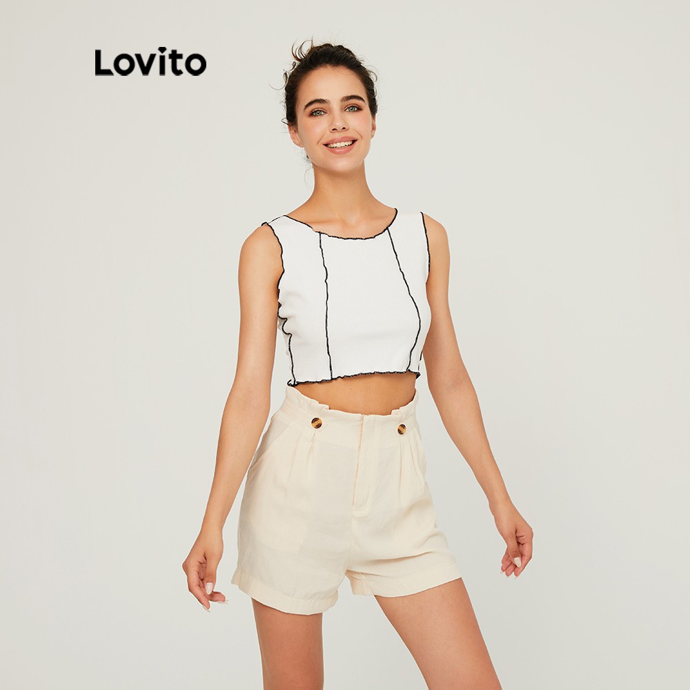 Áo Croptop Lovito Dáng Ôm Cổ Tròn Trơn Hợp Xu Hướng L03108 (Màu Trắng) | BigBuy360 - bigbuy360.vn