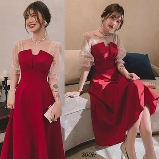 🍒Đầm dự tiệc xoè phối lưới kim tuyến