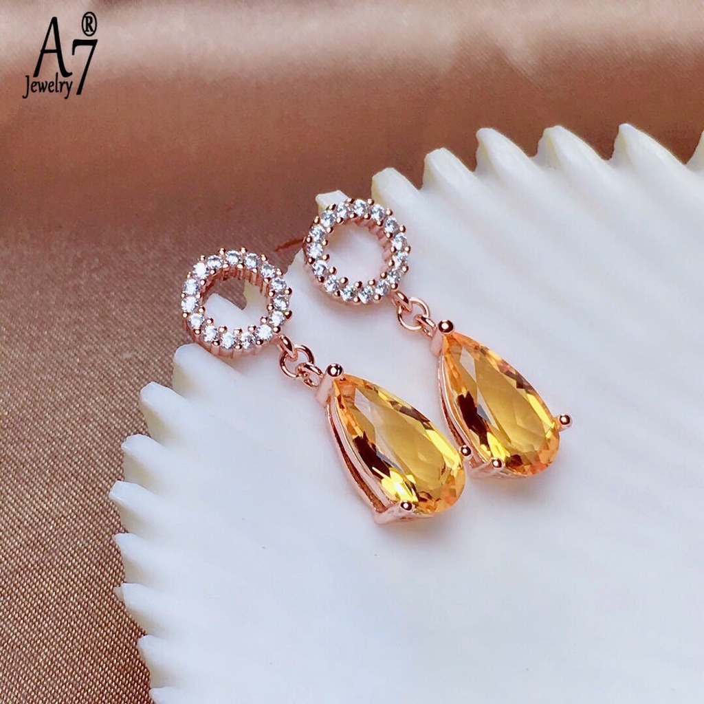 Bông tai mạ bạc 925 đính đá Topaz xanh dương phong cách