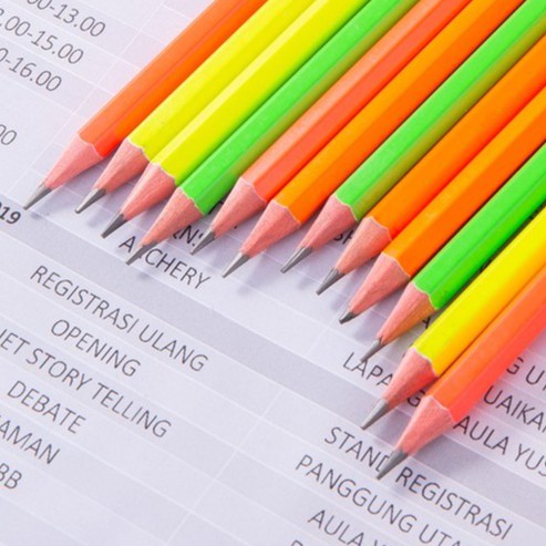 Hộp 12 bút chì 2B Neon Deli nhiều màu sắc bắt mắt, thân lục giác dễ cầm nắm đi kèm đầu tẩy tiện lợi phù hợp với thi cử