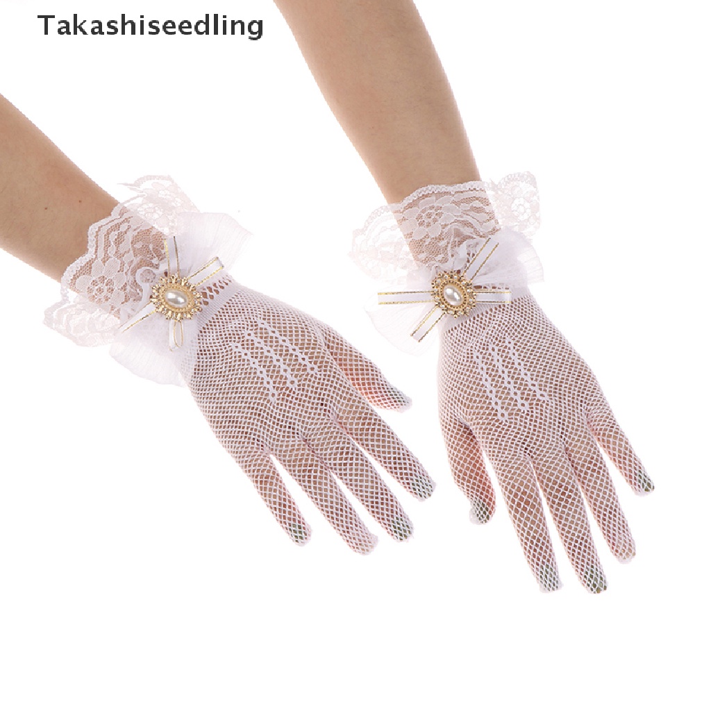 (Takashiseedling) Găng Tay Lưới Lolita Ren Hoa Nơ Trắng Đen Thời Trang Mùa Hè Bán Chạy Cho Bé Gái