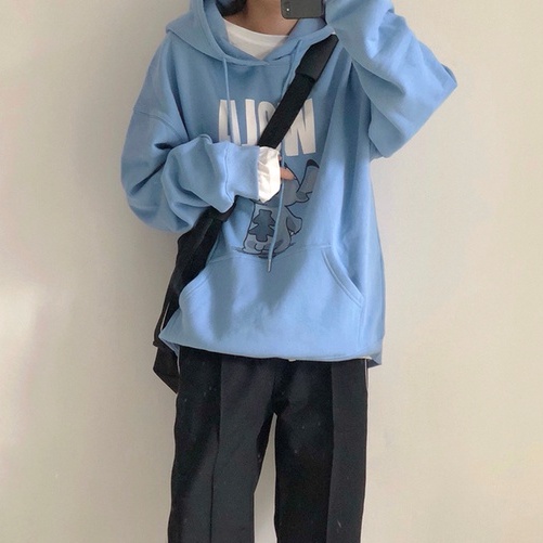 ZHELIHANGFEI Áo Hoodie Form Rộng Họa Tiết Hoạt Hình Dễ Phối Đồ