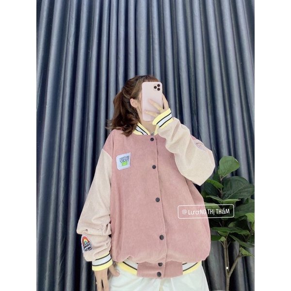 Áo khoác bomber nhung tăm cầu vồng - KÈM HÌNH- TA ALOHASHOP91