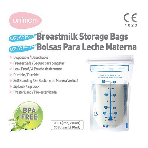 Túi trữ sữa mẹ Unimom Compact UM870350 không có BPA 210ml (10 túi/hộp)