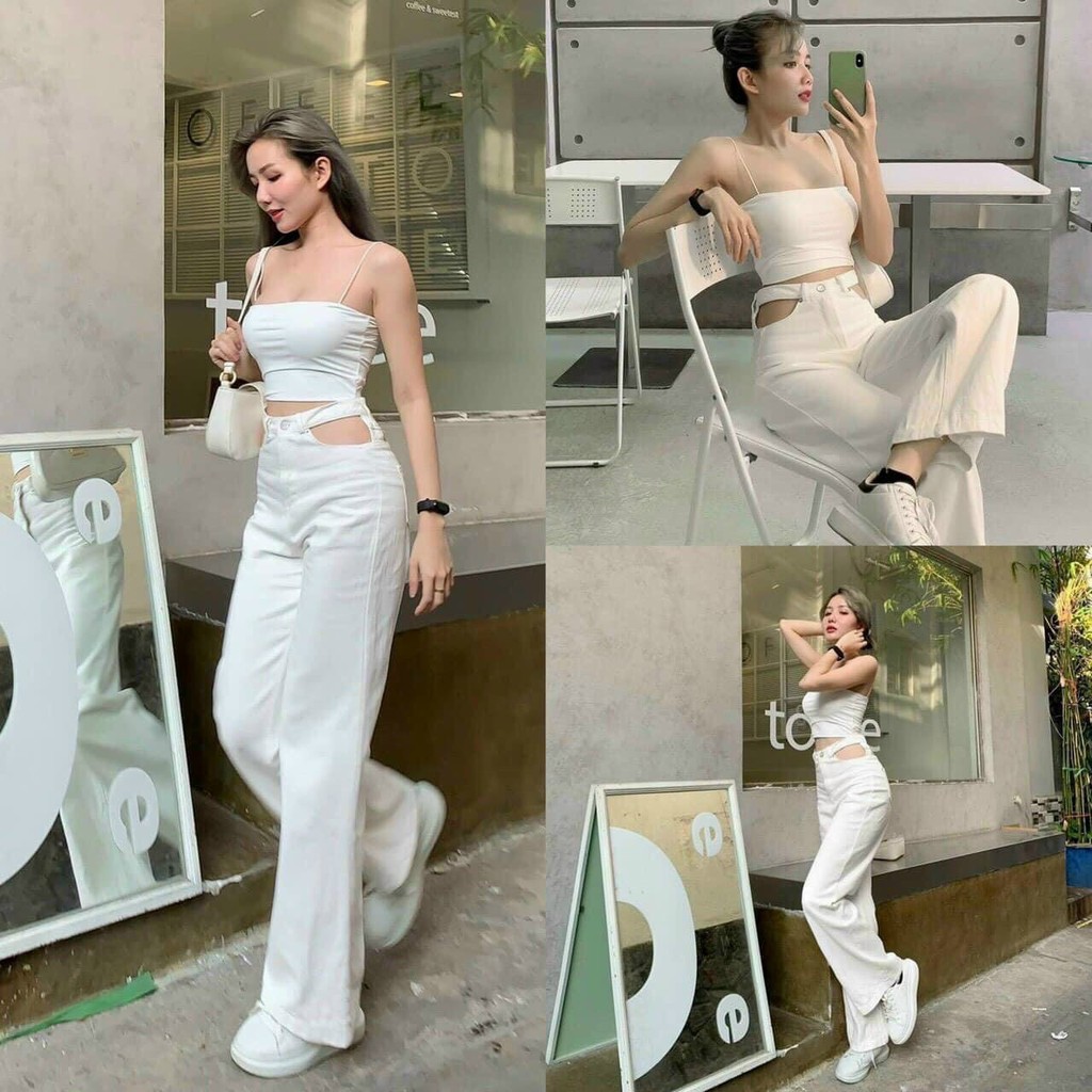 Quần Baggy jean Ống Rộng Lưng Cao Hở Eo Siêu Chất,Siêu Tôn Dáng-JT