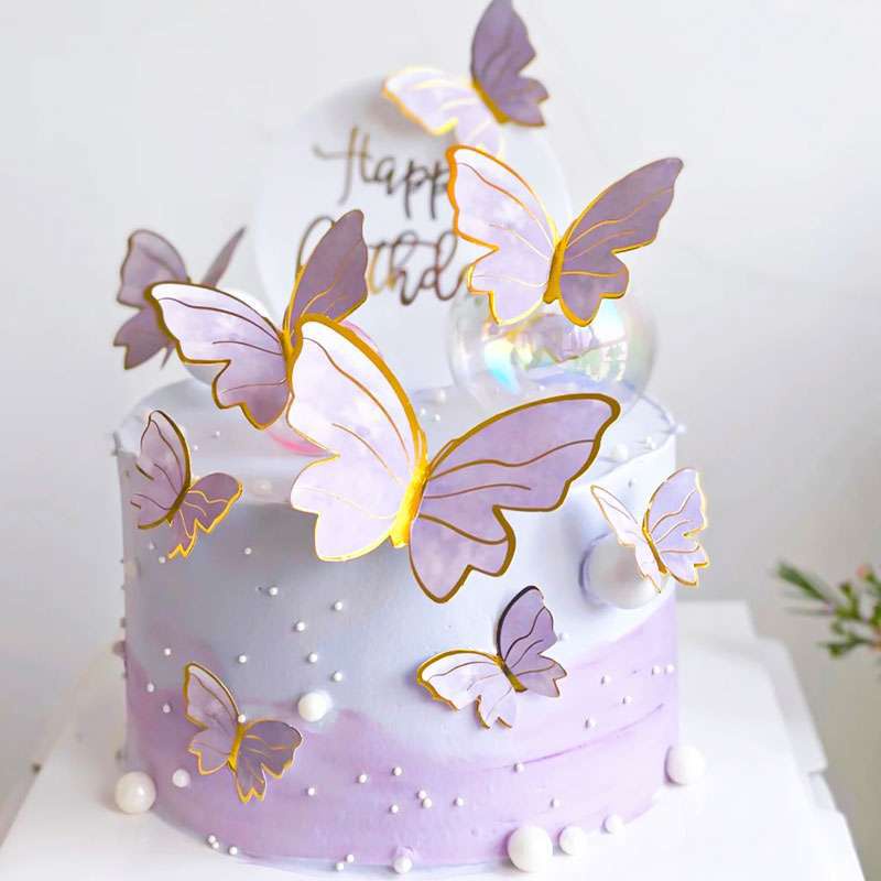Set 10 Phụ Kiện Trang Trí Bánh Kem Hình Bướm Nhiều Màu Sắc Lãng Mạn