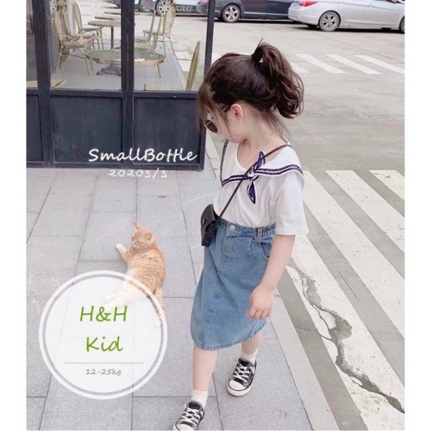 Xả Set áo cổ lệch kèm quần cho bé gái