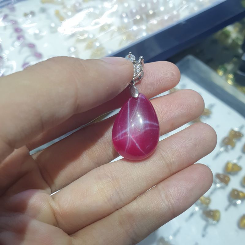 Mặt dây chuyền nữ ruby sao đỏ hình giọt lệ bạc 925