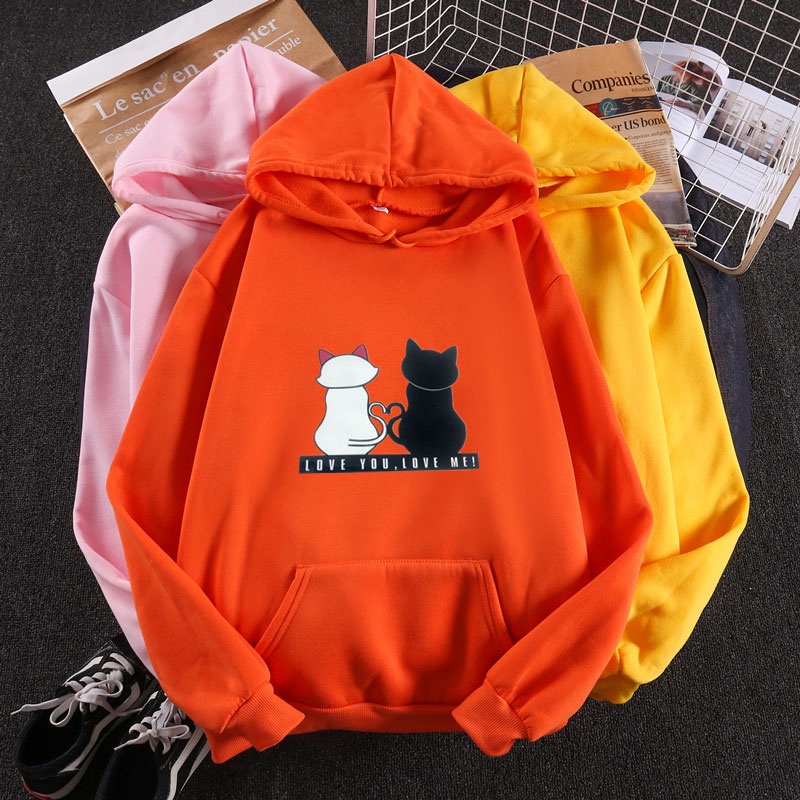 Áo hoodie XINLANYASHE lông cừu dày chui đầu dáng rộng in hình thời trang Hàn Quốc cho nữ