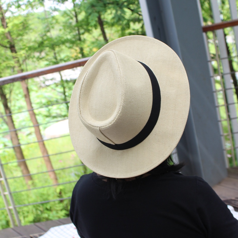 Mũ cói nam nữ Fedora đi biển cao cấp kiểu dáng vành thẳng form cứng