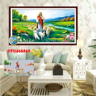 Tranh đính đá chúa giesu và đàn cừu tuyệt đẹp kt 141-75cm