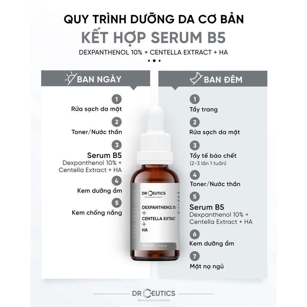 [Chính Hãng] Serum B5 DrCeutics Cấp Ẩm Và Phục Hồi Da Dexpanthenol 10% + Centella Extract + HA.
