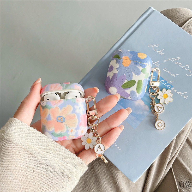 Vỏ bảo vệ hộp sạc tai nghe bluetooth không dây Apple Airpods 2/3pro họa tiết tranh vẽ hoa sơn dầu nghệ thuật