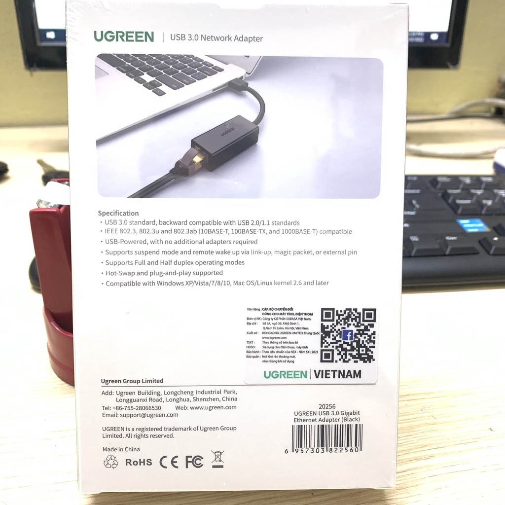 Dây cáp chuyển đổi USB 2.0 to Lan, OTG USB Lan Ethernet 10/100 Mbps Ugreen 20254