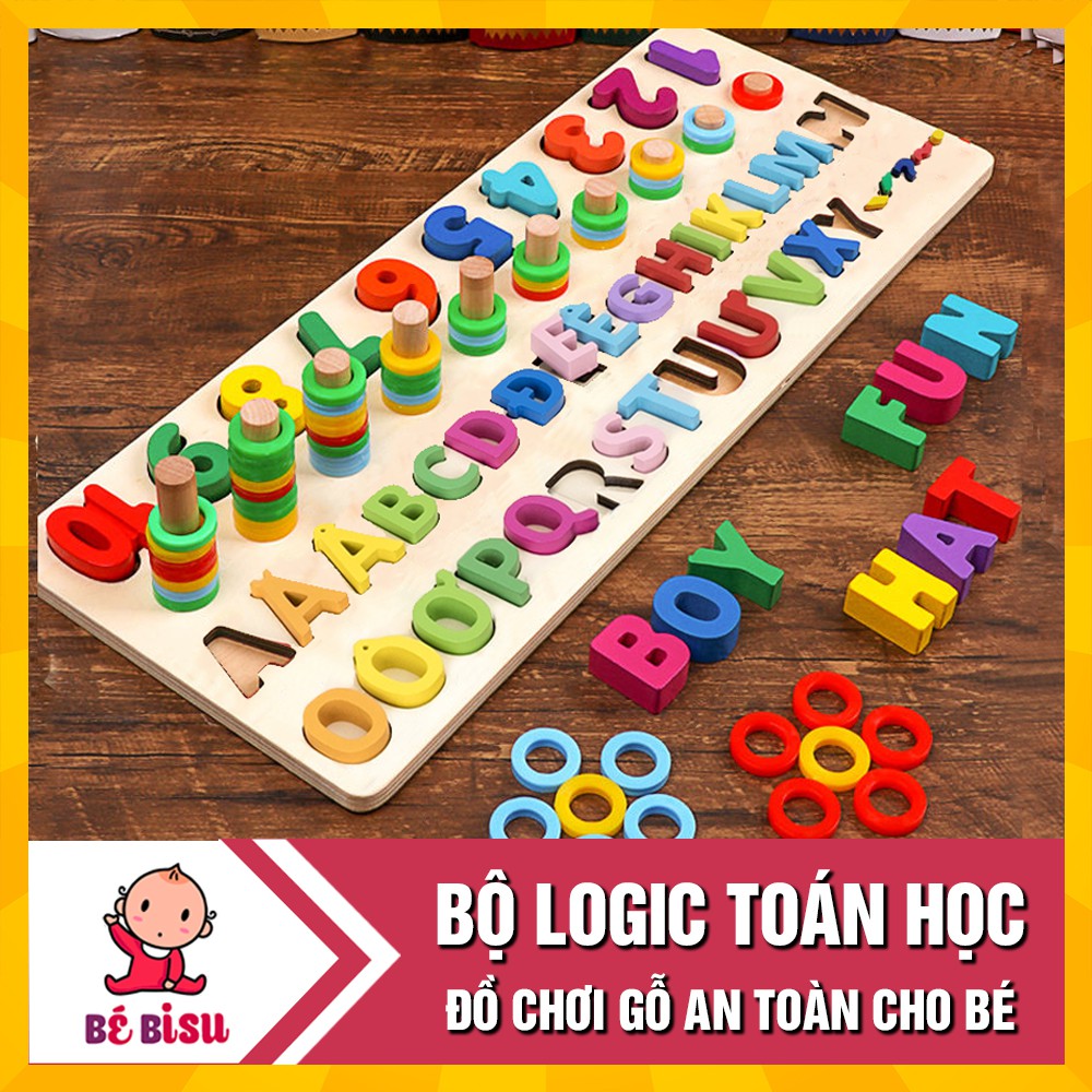 Đồ chơi Bảng ghép chữ cái và cột tính học đếm cho bé- Logic toán học và tiếng việt