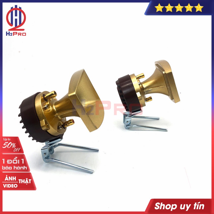 Bộ 2 loa treble rời H2Pro PH6 100W-8 ôm, họng kèn đúc gang-mặt vàng (2 loa), đanh-sáng tiếng (tặng cặp tụ kẹo 30k)