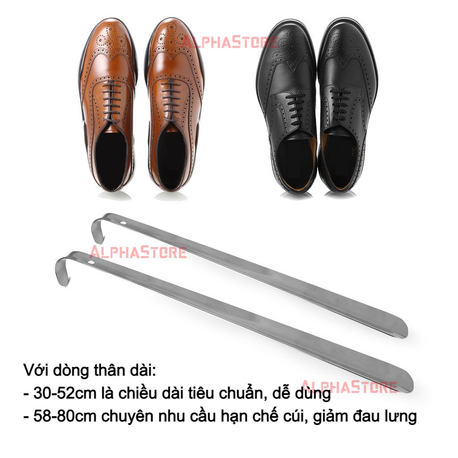 Đón Gót Giày Inox - Cây Xỏ Giày Shoe Horn, Cây Đón Gót Inox, Tùy Chọn Chiều Dài 10cm (Bỏ Túi) Đến 80cm (Chống Đau Lưng)