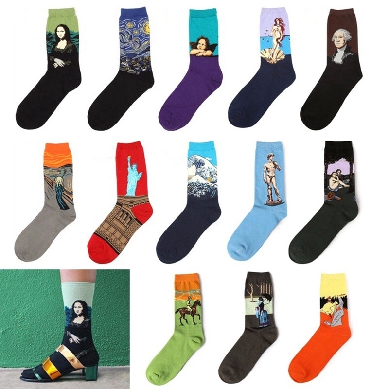 Tất cotton họa tiết Giáng Sinh/Mona Lisa độc đáo dành cho unisex