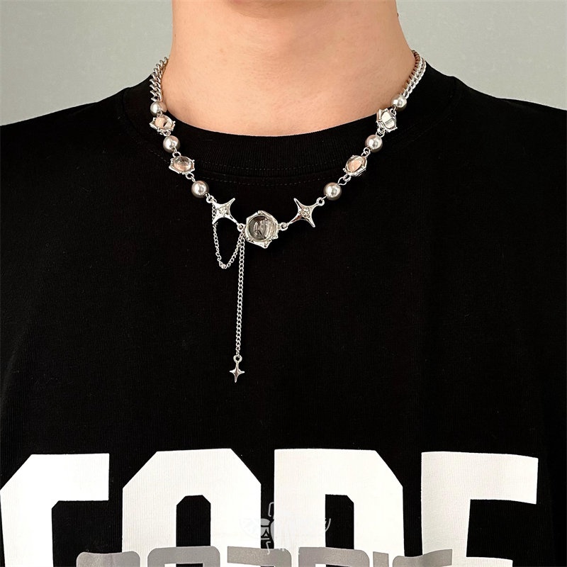 Vòng cổ Chuỗi Hạt Tròn Và Ngôi Sao Trong Suốt Thiết Kế Mặt Dây Tua Rua Thời Trang Cao Cấp Cho Nam 2022