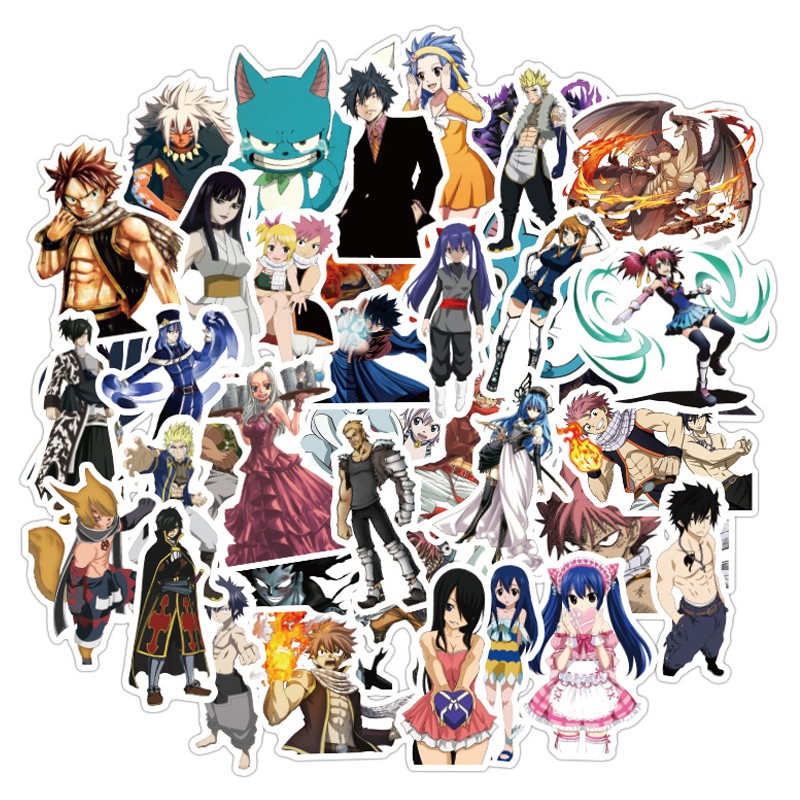 Y&P| Hình Dán Chống Nước Fairy Tail Nhật Bản Anime Mũ Bảo Hiểm Máy Tính Xách Tay Hành Lý Dán Thiết Lập, 50 tờ