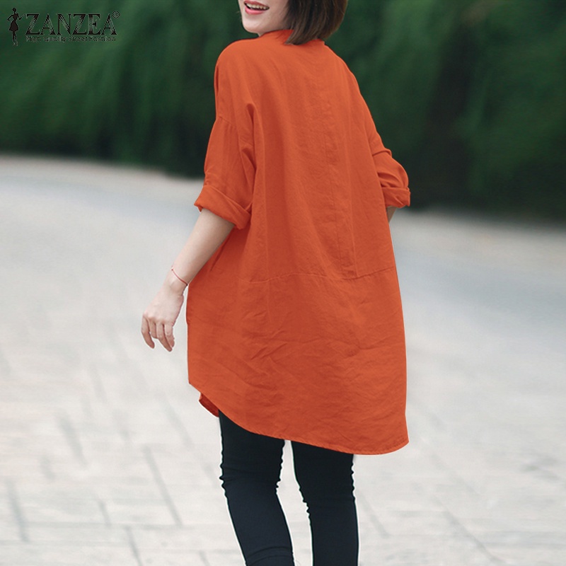 Áo kiểu ZANZEA cổ tròn hàng nút gài phía trước tay áo ba phần tư thời trang cho nữ