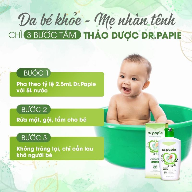 Nước Tắm Thảo Dược Dr Papie Giúp Giảm Mẩn Ngứa Và Rôm Sảy, Hỗ Trợ Làm Sạch, Mát Da Bé - 230ml