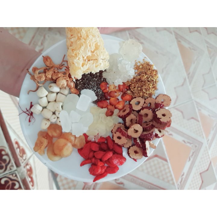Chè dưỡng nhan nhựa đào tuyết yến 13 nguyên liệu