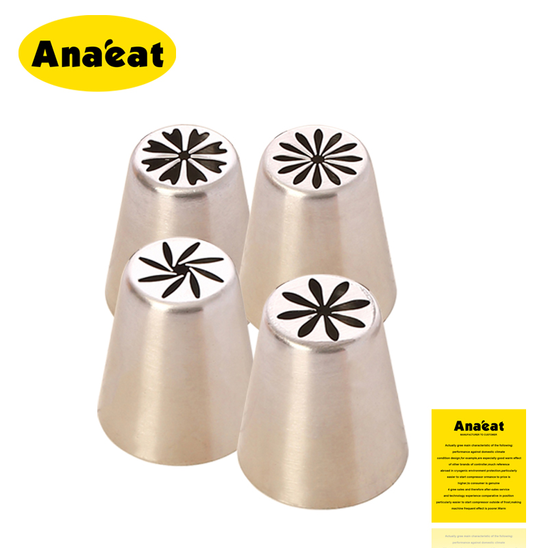 Set 4 Đầu Bắt Bông Kem ANAEAT Trang Trí Bánh Làm Bằng Thép Không Gỉ