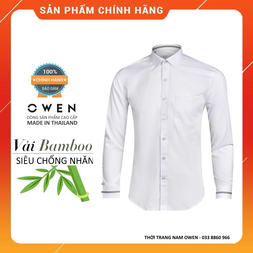 OWEN - Áo sơ mi dài tay Owen SLIMFIT màu trắng in vân  AS 90017 - áo sơ mi trắng