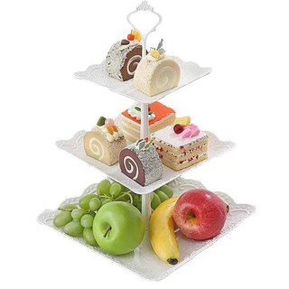 Khay đựng hoa quả, bánh kẹo nhựa 3 tầng trơn vuông