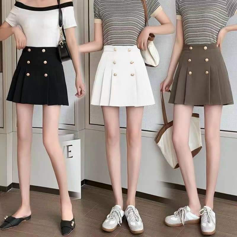 Chân váy xếp ly vải 6 khuy hàng QC