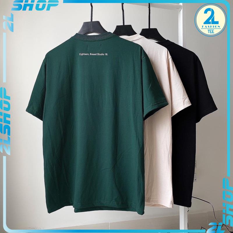 Áo Thun Tay Lỡ Unisex EIGHTEEN màu ĐEN/KEM/XANH  /Nam nữ unisex/ Áo phông cổ tròn form rộng chất cotton 2 chiều