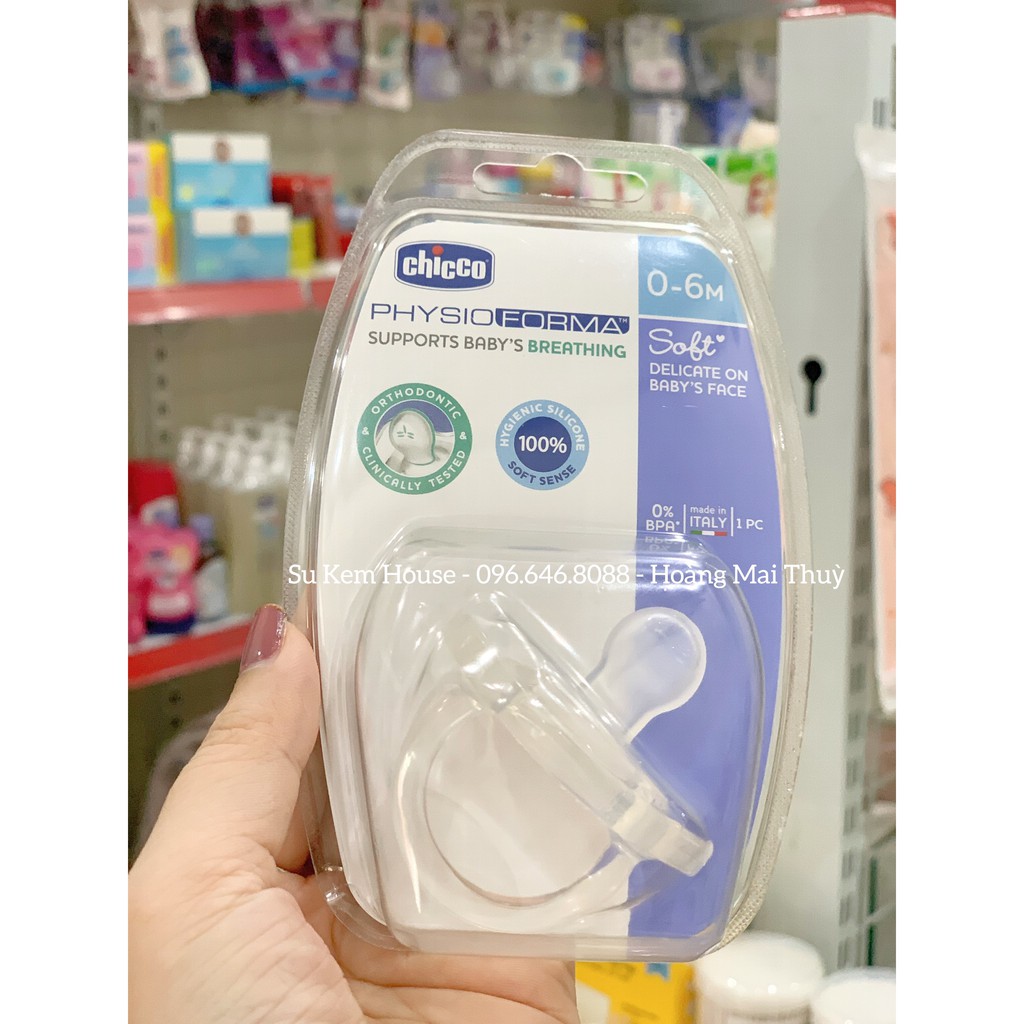 Ty ngậm Silicon Physio Soft chicco trắng trong 0-6m