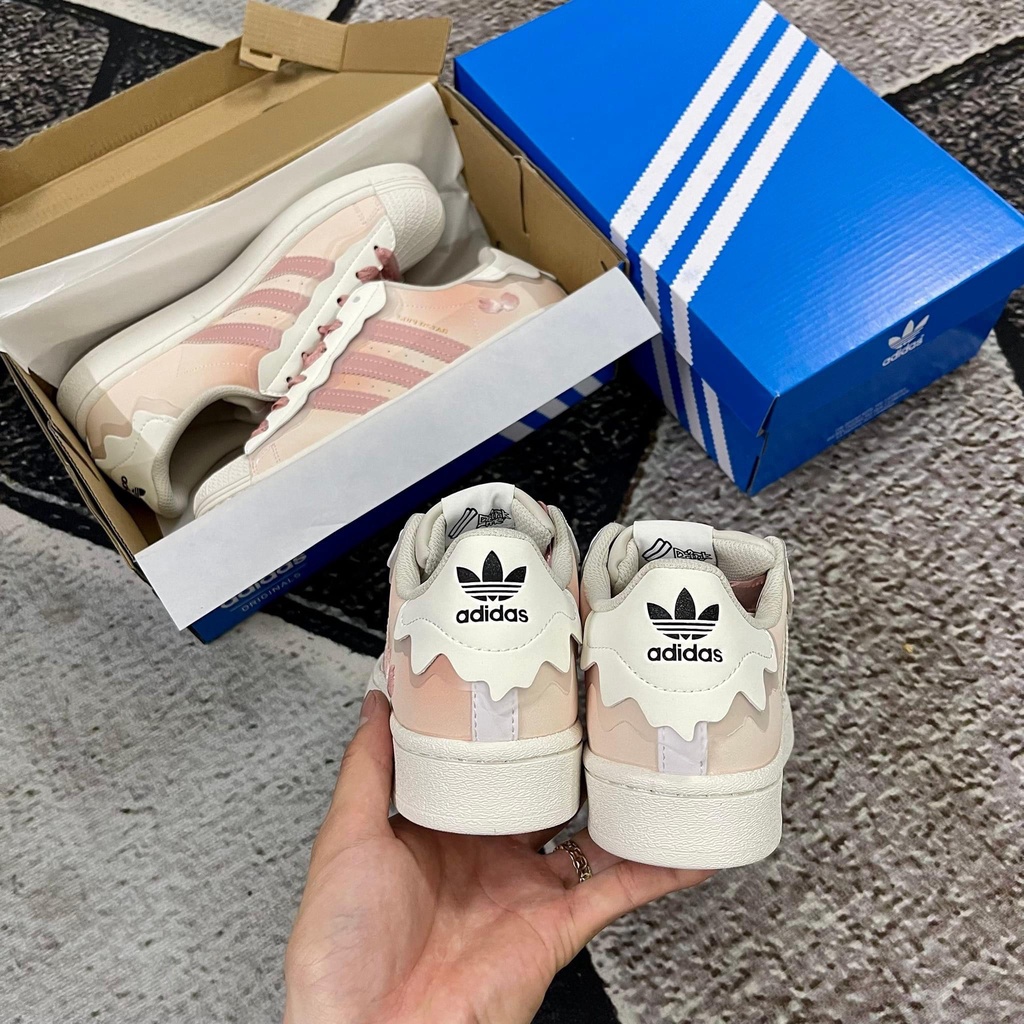 Giày adidas superstar, Das Sò, màu hồng kem bản S.C 2022 dây hồng full box - giấy gói