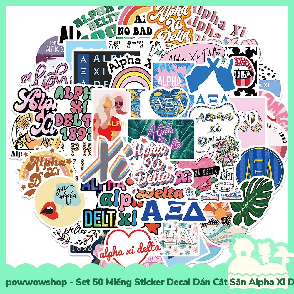 [Sẵn VN - Hỏa Tốc] Set 50 Miếng Sticker Decal Cắt Sẵn DIY Dán Trang Trí Vật Dụng Mẫu Alpha Xi Delta