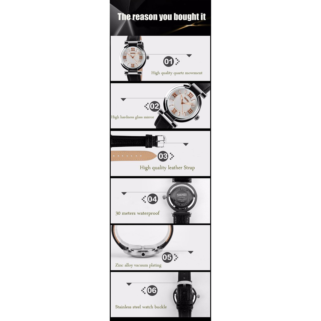 Đồng hồ nữ SKMEI 9075 dây da thời trang SkmeiAlloy