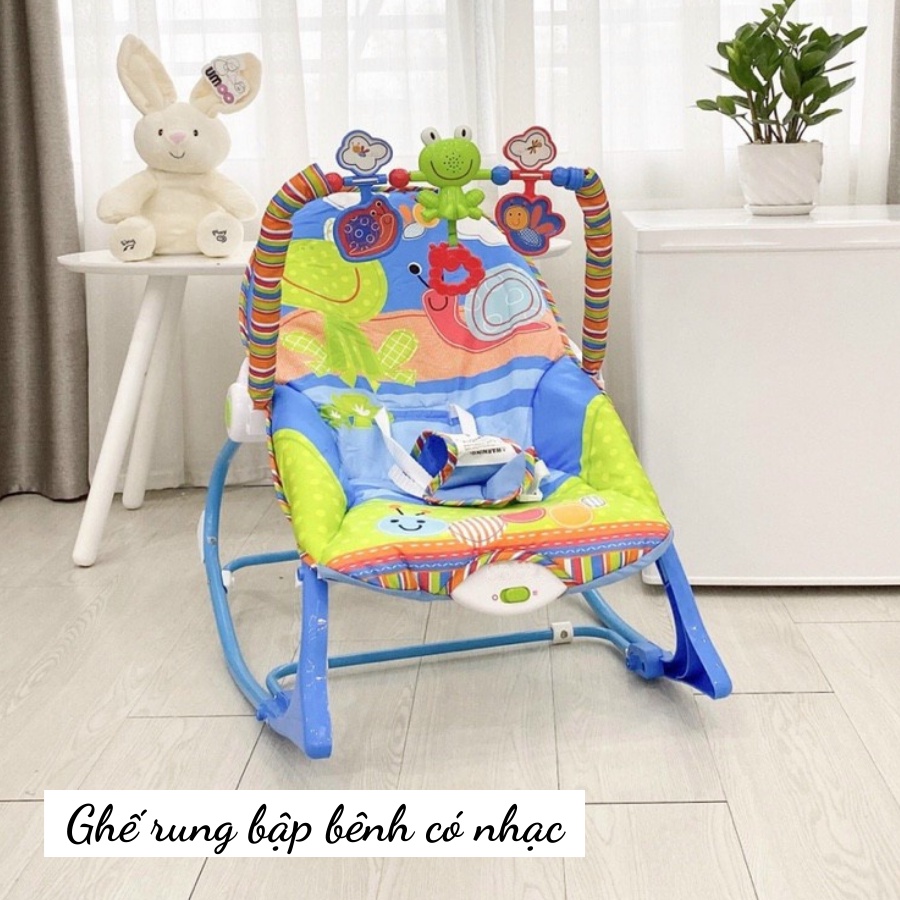 Ghế rung cao cấp chính hãng cho bé, giúp bé ngồi ăn dặm, nằm chơi, thanh đồ chơi có nhạc vui nhộn