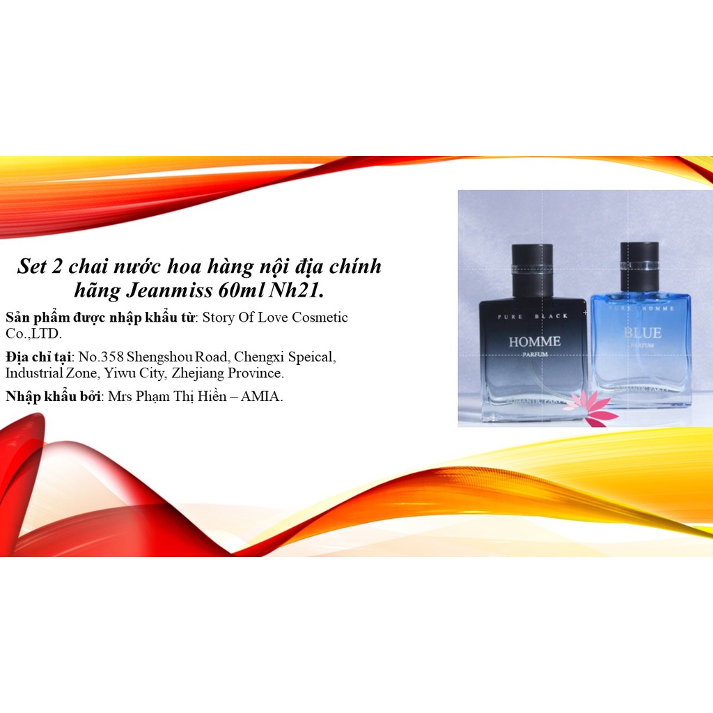 Set 2 chai nước hoa nam , nước hoa hàng nội địa chính hãng Jeanmiss 60ml Nh21 tặng quà 40k