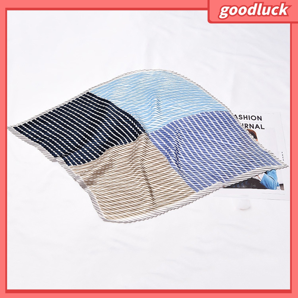 [GOLUK] Khăn Quàng Cổ Lụa Satin Vuông Xếp Ly In Họa Tiết Sọc Thời Trang Cho Nữ