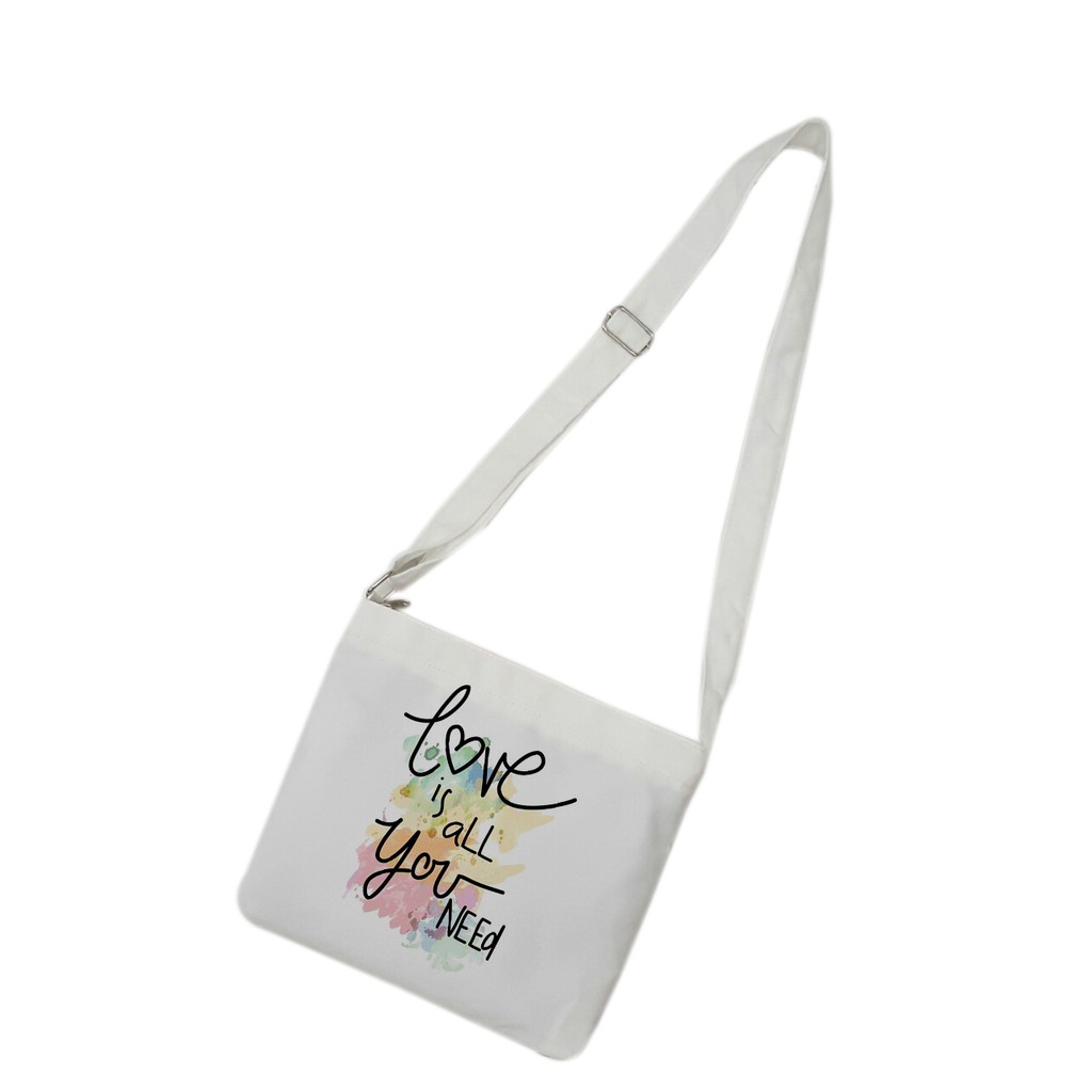 Túi tote mini đeo chéo vải canvas mềm, dày TROY in hình Love is all you need