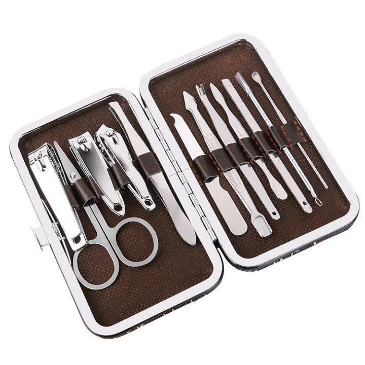Bộ Cắt, Bấm Móng Tay Inox Hộp Da Cao Cấp Full Box Tiện Lợi 12 Món Hộp Da