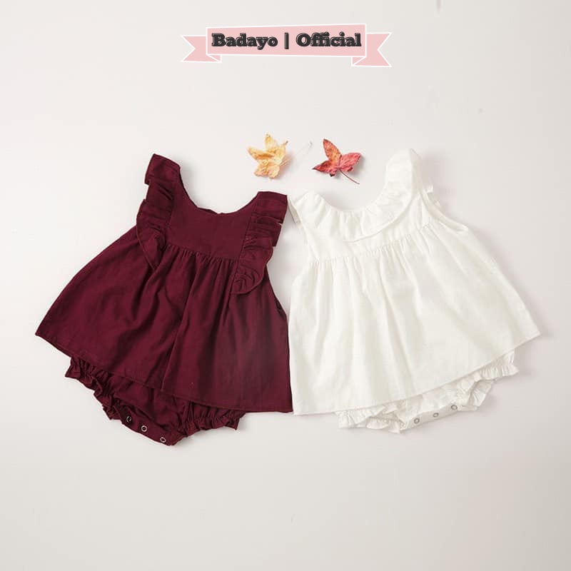 Bộ váy bé gái bộ đũi cánh tiên quần chip đỏ trắng thời trang trẻ em BADAYO AA2092