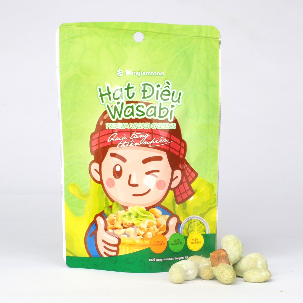 Hạt điều phủ vị phô mai, sầu riêng, tỏi ớt, wasabi Nonglamfood túi 45g | Đồ ăn vặt dinh dưỡng