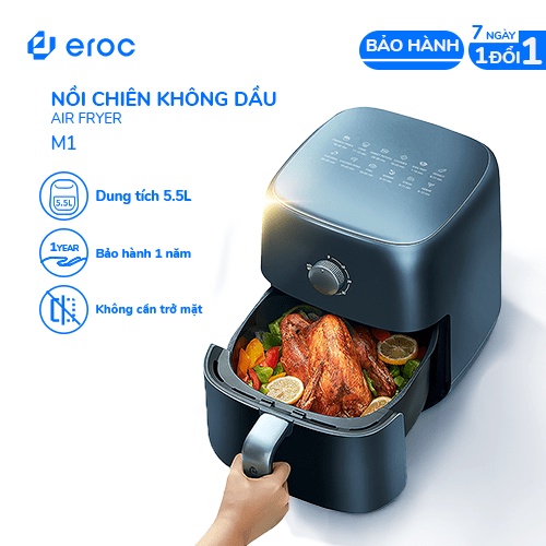 [Mã BMBAU300 giảm 7% đơn 499K] Nồi Chiên Không Dầu Chống Dính 5.5L Eroc V-M1 - Bảo Hành 12 Tháng - 1 Đổi 1 Trong 7 Ngày